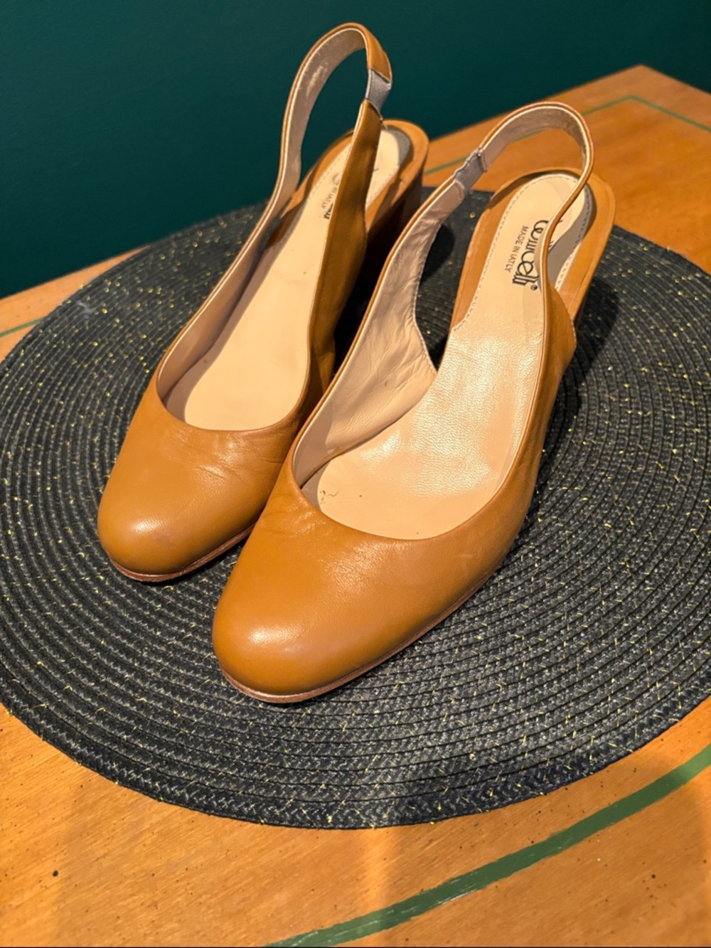 Women's Tan Leather Slingback Block Heel Botticelli all leather made in Italy